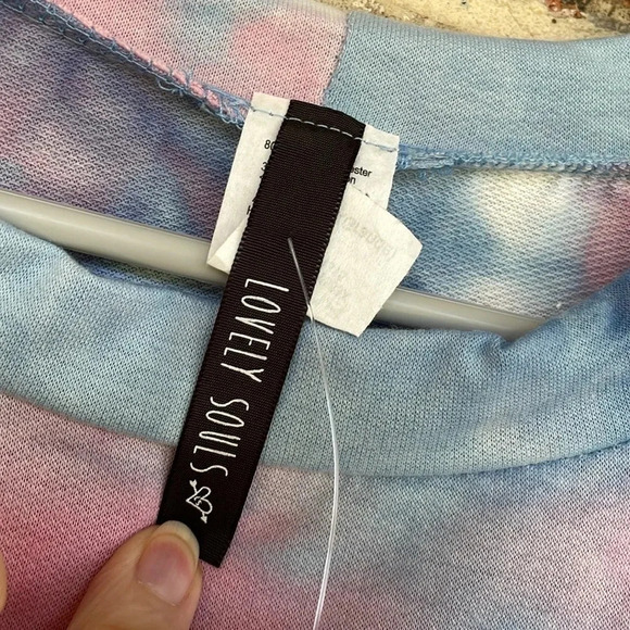 Lovely Souls Blue Pink Tie Dye Raglan Short Sleeved T-shirt - Picture 6 of 9